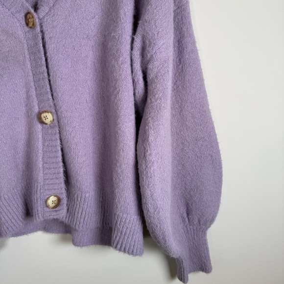 Joie Button Up Down Soft Bubble Puff‎ Sleeve Cardigan Sweater Periwinkle Medium - Picture 2 of 6